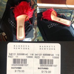 Barneys Navy Blue Sandals w/ Ostrich Feather